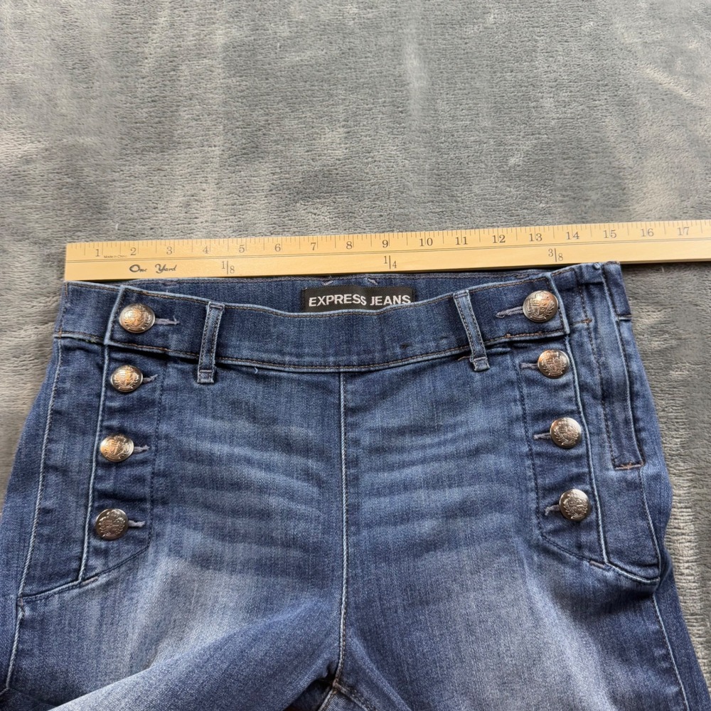Express Jeans Womens 8R Sailor Button Flare Leg Medium Wash Nautical High Rise - Picture 5 of 10
